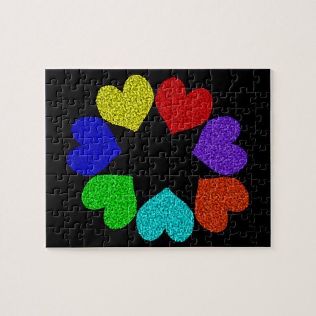 Floral Rainbow Love Hearts Quebra-cabeça (Horizontal)