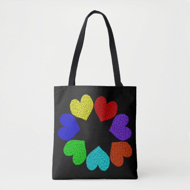 Floral Rainbow Love Hearts Tote Bag (Frente)
