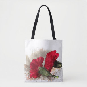 Floral Red Carnação Garden Flores Tote Bag