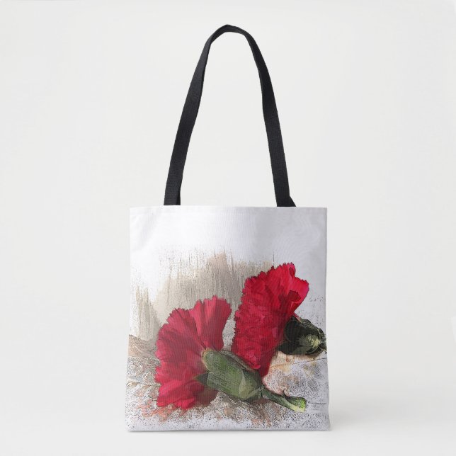 Floral Red Carnação Garden Flores Tote Bag (Frente)