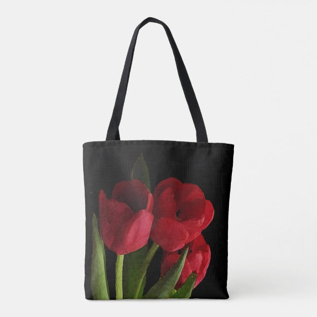 Floral Red Garden Tulip Flowers Tote Bag (Verso)