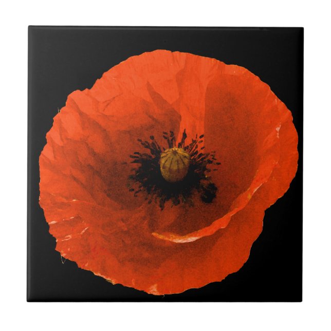 Floral Red Poppy Flor Preto Preto Personalizado Pr (Frente)