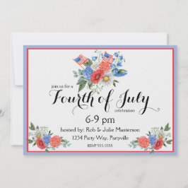 Floral Red White e Azul 4 de julho Convite