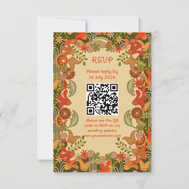 Floral retrô - cartão de RSVP (Frente)