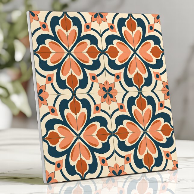 Floral Retro Terracota e Azul Turquesa (Criador carregado)