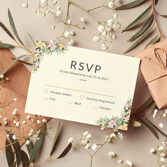Floral romantic wedding RSVP Card (Criador carregado)