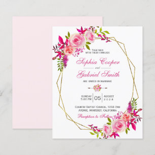 Floral Rosa de Orçamento   Convite Dourado para Ca