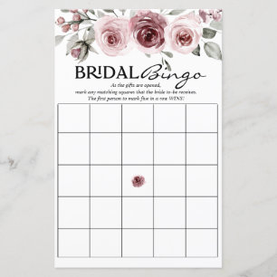 Floral Rosa Poeira Aquarela Bingo Nupcial