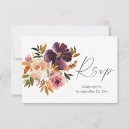 Floral rosa púrpura e pálido com placa RSVP de Ref
