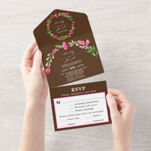 Floral Rosa Verde Moderno Marrom Elegante RSVP Cas