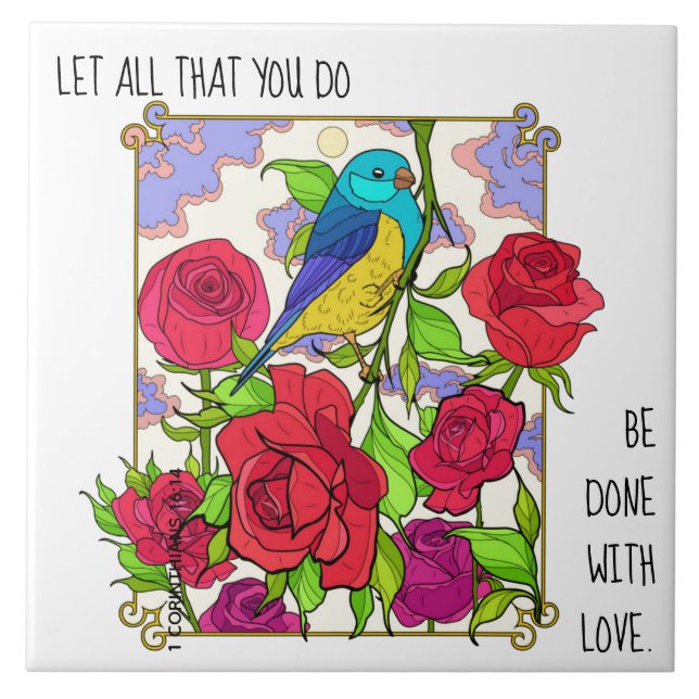 Floral (Rosas), w verso de 1 Corintianos 16:14 (Frente)