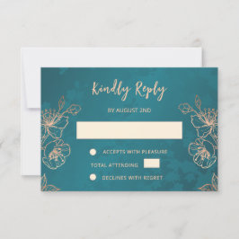 Floral Rose Gold Teal Wedding RSVP