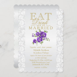 Floral roxo come, bebida e seja convite casado