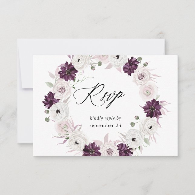 Floral roxo e branco com RSVP de Refeição (Frente)