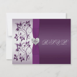 Floral Roxo e Prata com RSVP Coração de Prata