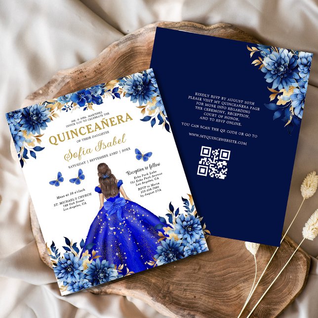 Floral Royal Blue QR Code Princesa Quinceanera (Criador carregado)
