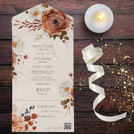 Floral Russo de outono em Código QR bege