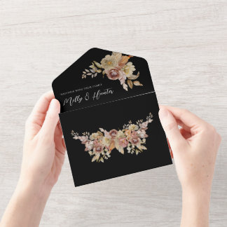 Floral Russo Negro Tudo em Um Convite de casamento
