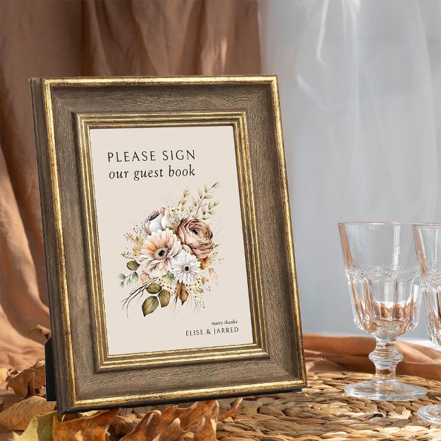 Floral Russo Por Favor, Assine Nosso Cartão De Liv (Guest book sign from the Rustic Floral Brown Neutral Wedding Collection by Darling & May)