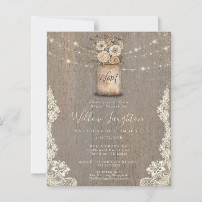 Floral Rustic String Light Bridal Shower Invite (Frente)