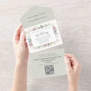 Floral Sage Dusty Rosa Classic Greenery Código QR