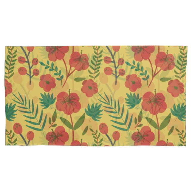 Floral, sem costura, flores amarelas vermelhas (Frente-Esquerda)