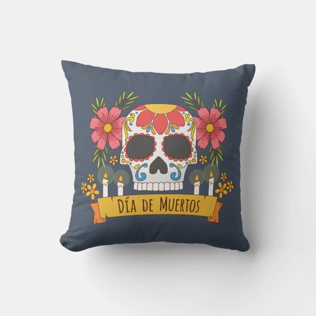 Floral Skull Dia de los Muertos | Almofadas Throw (Frente)