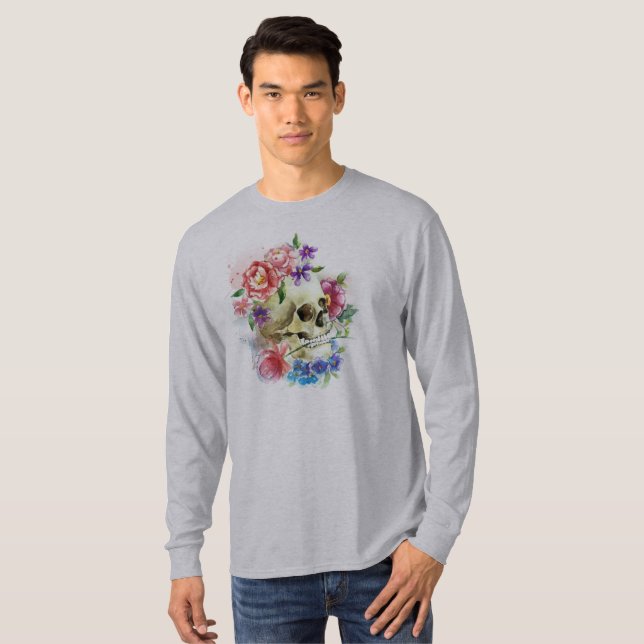 Floral Skull Dia de los Muertos | Camisa de Capa (Frente Completa)