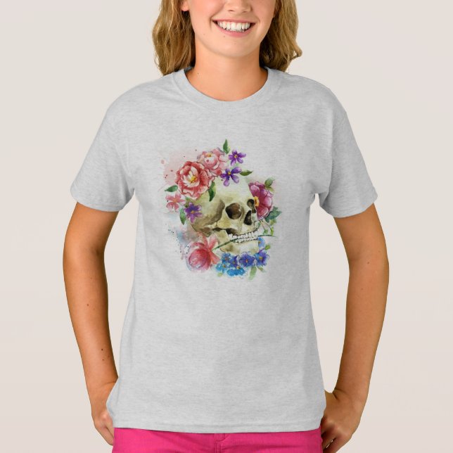 Floral Skull Dia de los Muertos | Camisa Ringer (Frente)