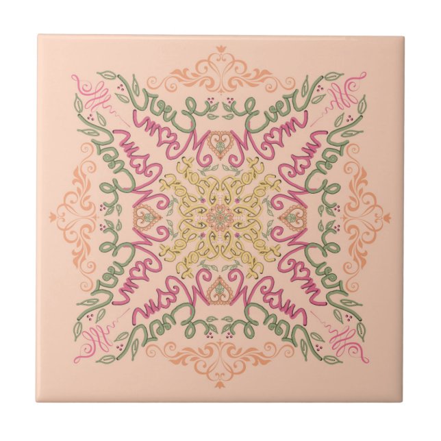 Floral Soft pêssego caleidoscópico Script Melhor M (Frente)