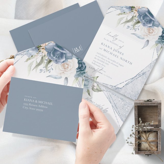 Floral Sparkles Wedding Dusty Blue ID889 (Criador carregado)