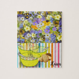 Floral Stripe Soup Quebra-cabeça Daisy