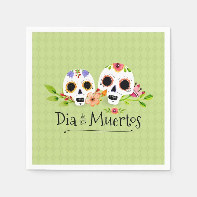 Floral Sugar Skulls Dia de Muertos | Guardanapo (Frente)