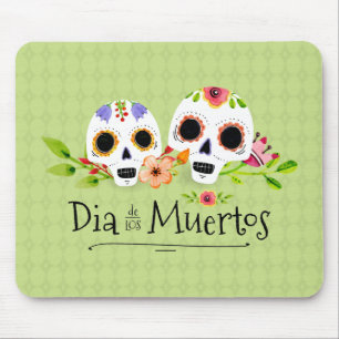 Floral Sugar Skulls Dia de Muertos Mousepad
