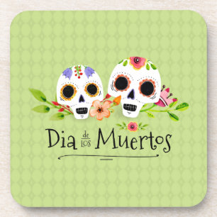 Floral Sugar Skulls Dia de Muertos   Porta copo