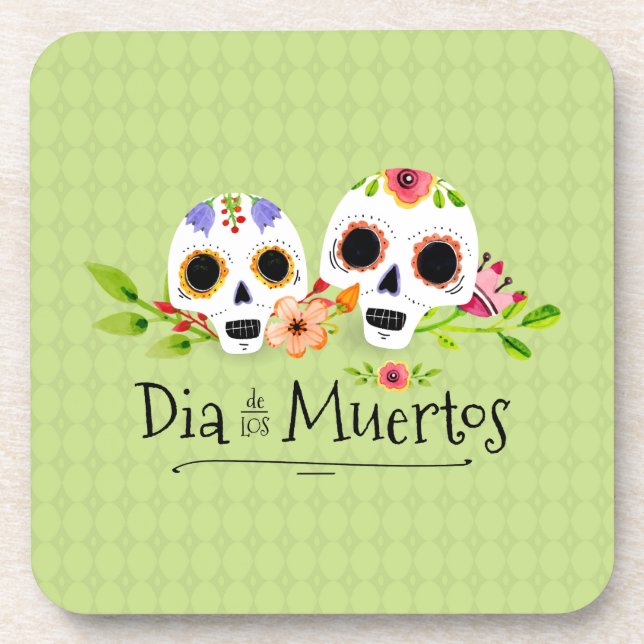 Floral Sugar Skulls Dia de Muertos | Porta copo (Frente)