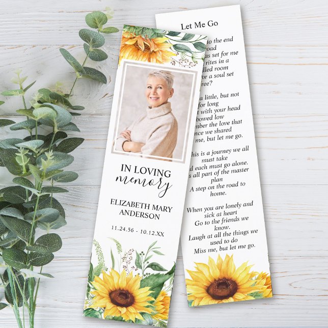 Floral Sunflower Funeral Bookmark (Criador carregado)