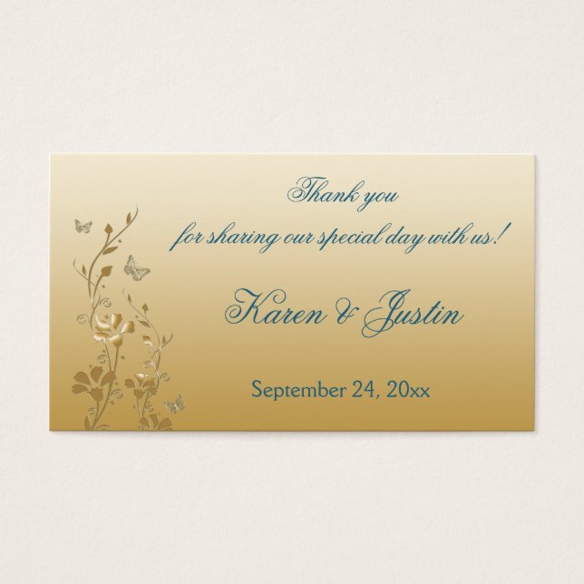 Floral Teal e Dourado com Borboletas Favorito (Frente)