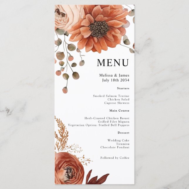 Floral Terracotta White Watercolor Menu (Frente)