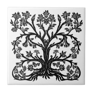 Floral Tree of Life in Black on White