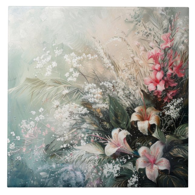 Floral Tropical Branca Rosa (Frente)