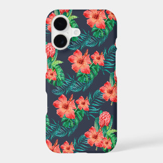 Floral Tropical Vermelho no Marinho