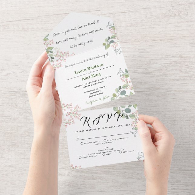 Floral - Tudo em um Convite de casamento (Aba destacável)