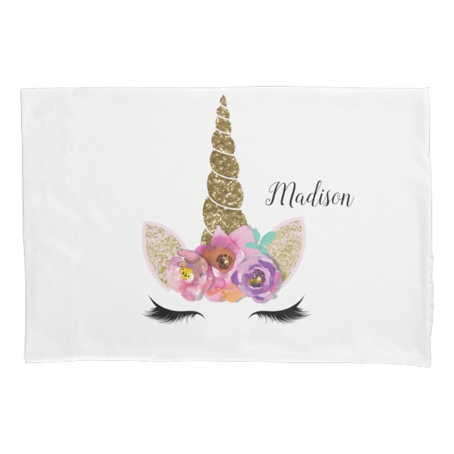 Floral Unicorn Dourada Glitter Girly Girls Sparkle (Frente)