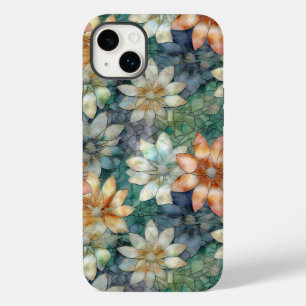 Floral Verde Azul Branco Pêssego