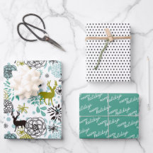 Floral Verde Azul-Teal E Padrão De Arte De Veado