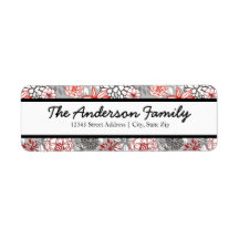 Floral Vermelho e Azul - Etiquetas de Endereço de