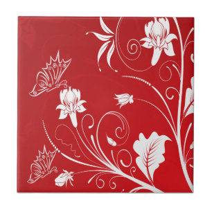 Floral Vermelho e Branco Moderno