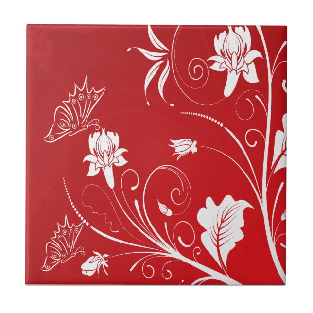 Floral Vermelho e Branco Moderno (Frente)
