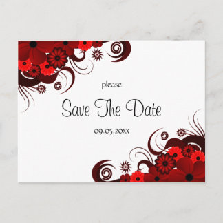 Floral Vermelho e Branco Salvar Cartões de Data